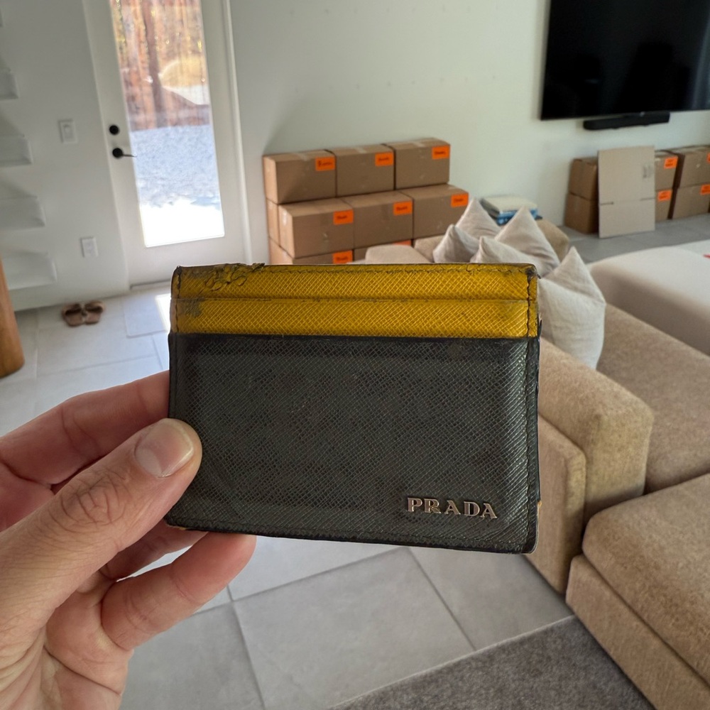 Prada Yellow and Gray Key Card Holder